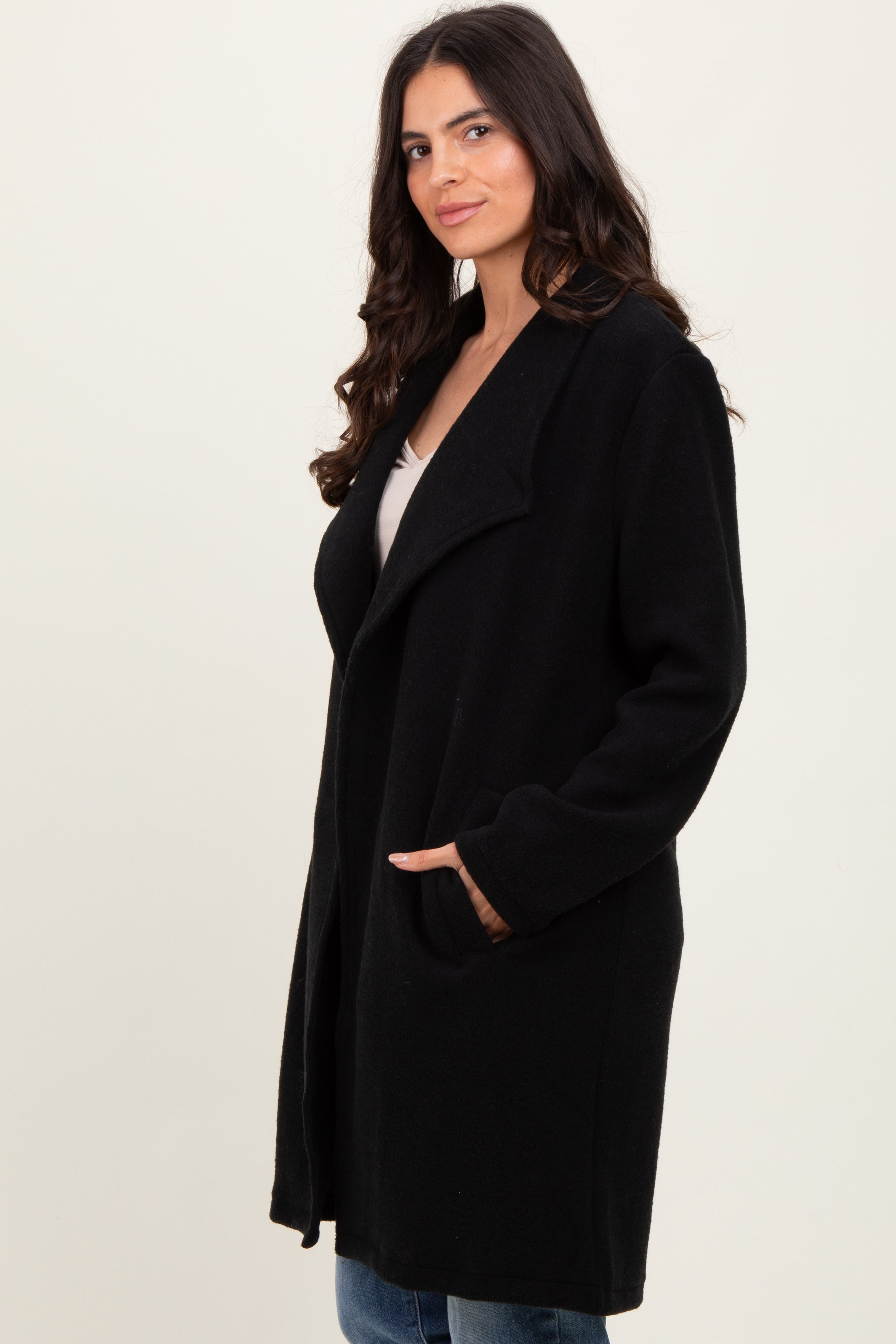 Black Knit Relaxed Fit Coat Jacket