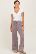 Mocha Mineral Wash Wide Leg Ankle Pants