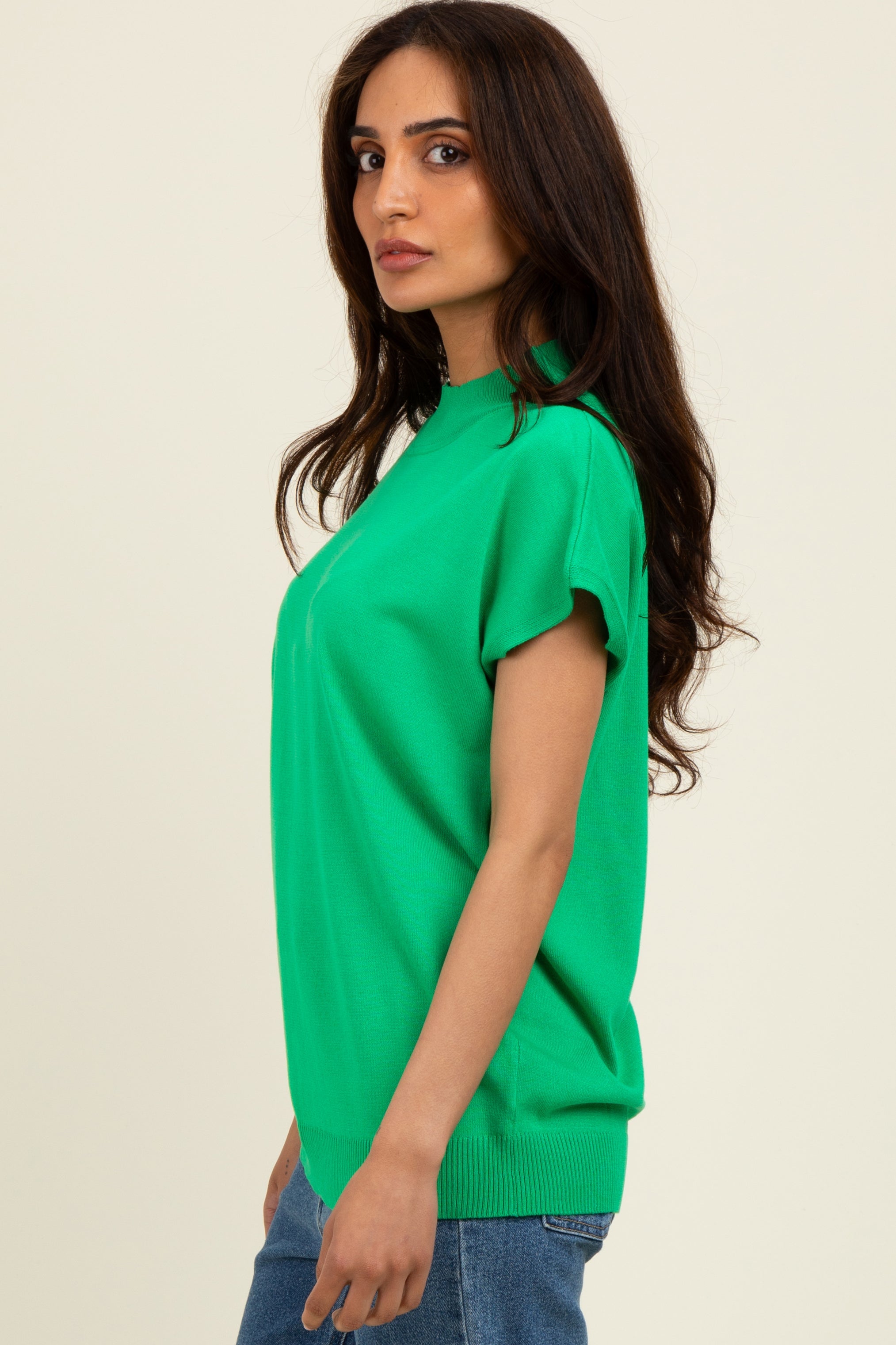 Green Mock Neck Knit Top