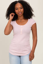 Light Pink Jacquard Button Front Short Sleeve Top