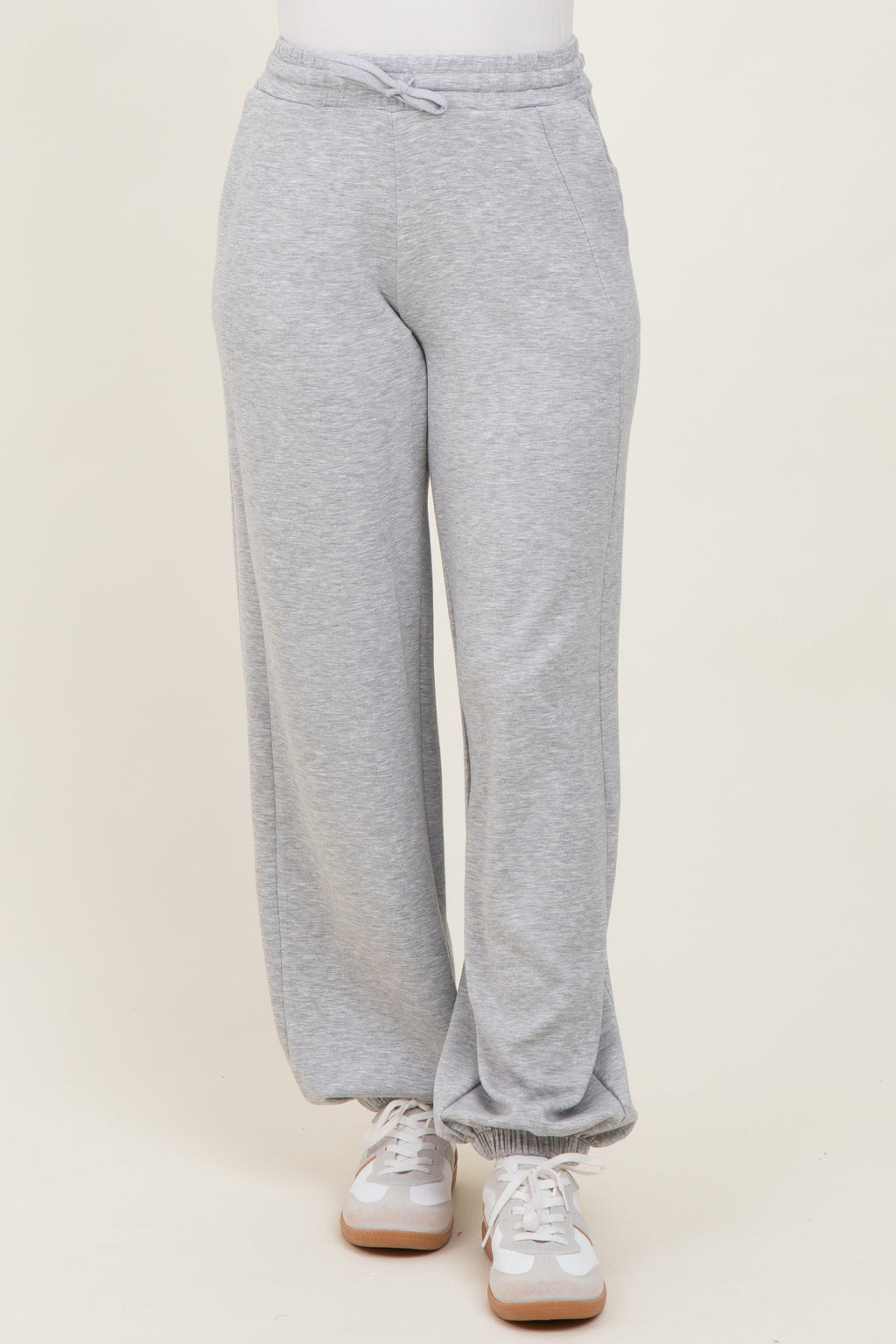 Heather Grey Scuba Drawstring Waist Relaxed Jogger Sweatpants