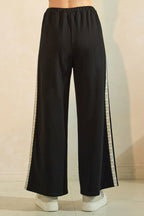 Black Lace Stripe Drawstring Lounge Pants