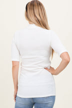 White Soft Brushed Knit Mock Neck Top