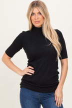 Black Soft Brushed Knit Mock Neck Top