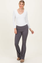 Grey Wide Fold-Over Flared Pants