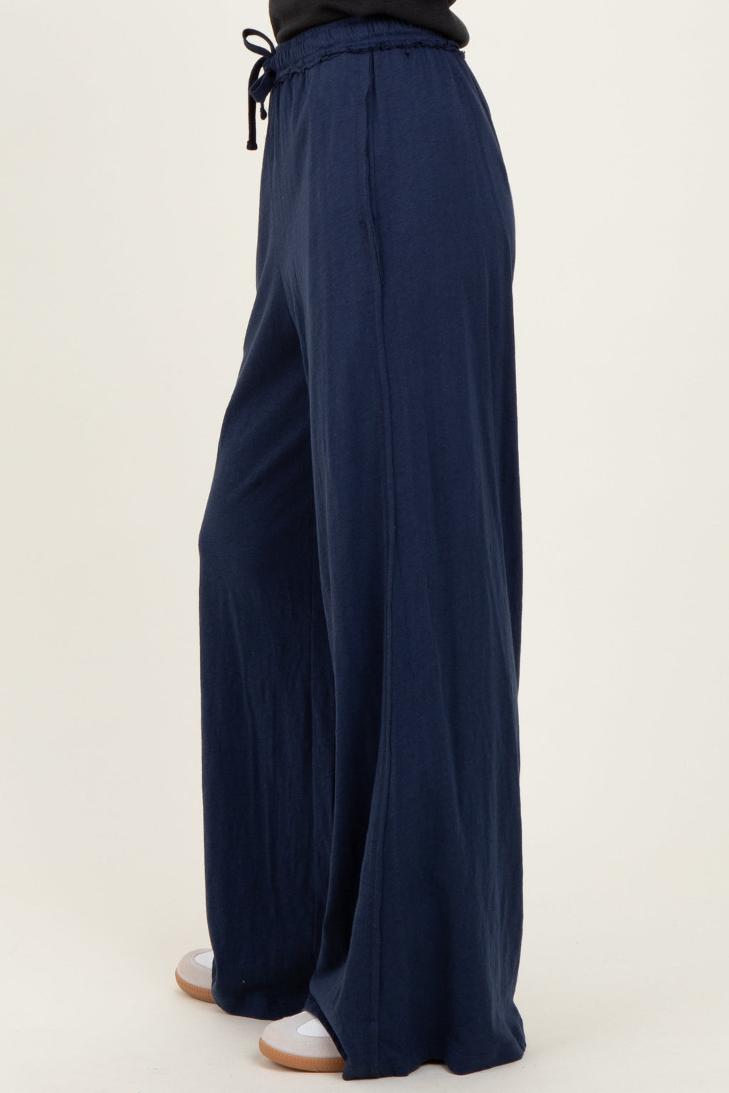 Navy Drawstring Wide Leg Lounge Pant