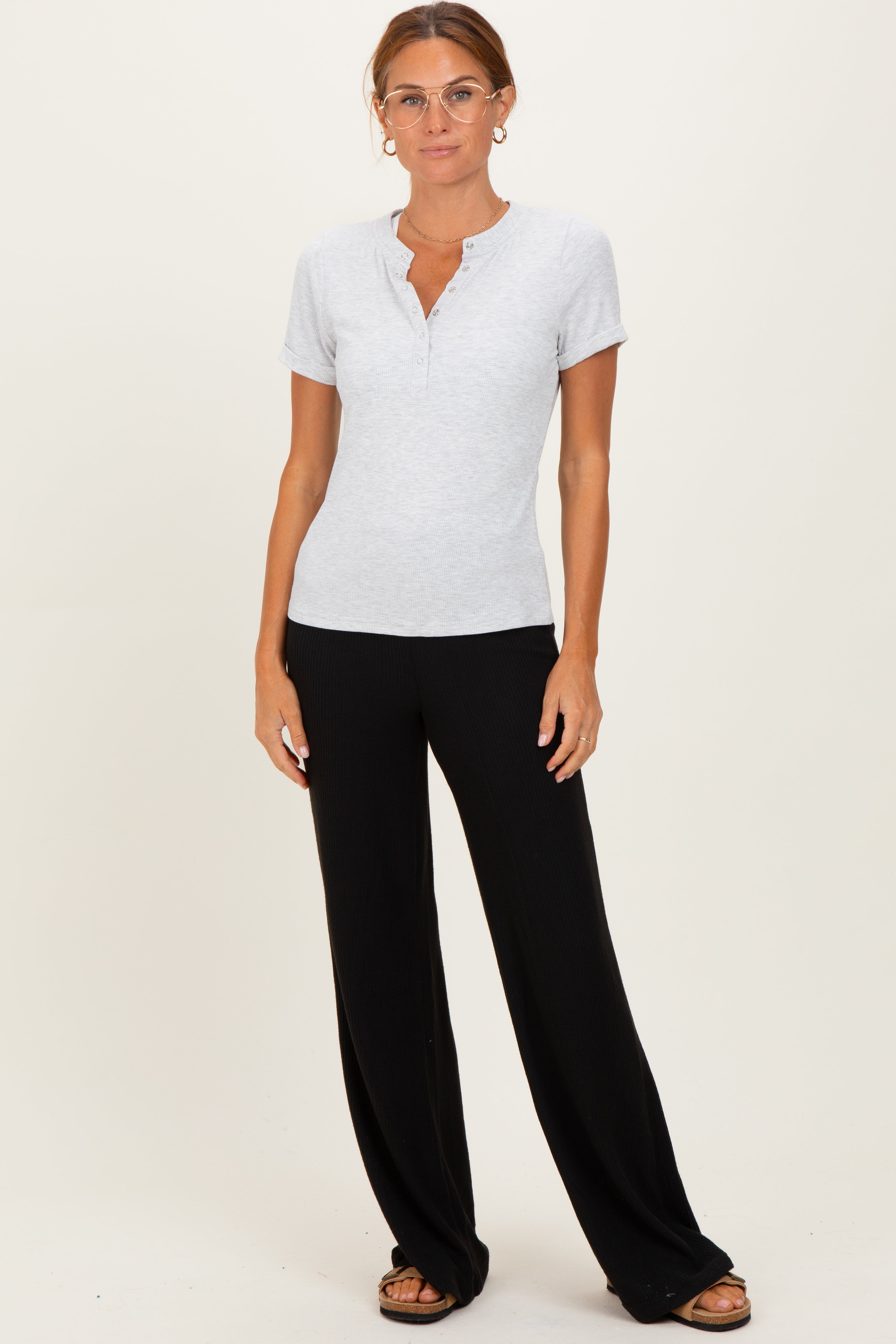 Black Brushed Knit Flare Leg Pants