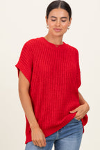 Red Short Sleeve Round Neck Sweater