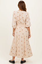 Brown Floral Cotton Gauze Tiered Midi Dress