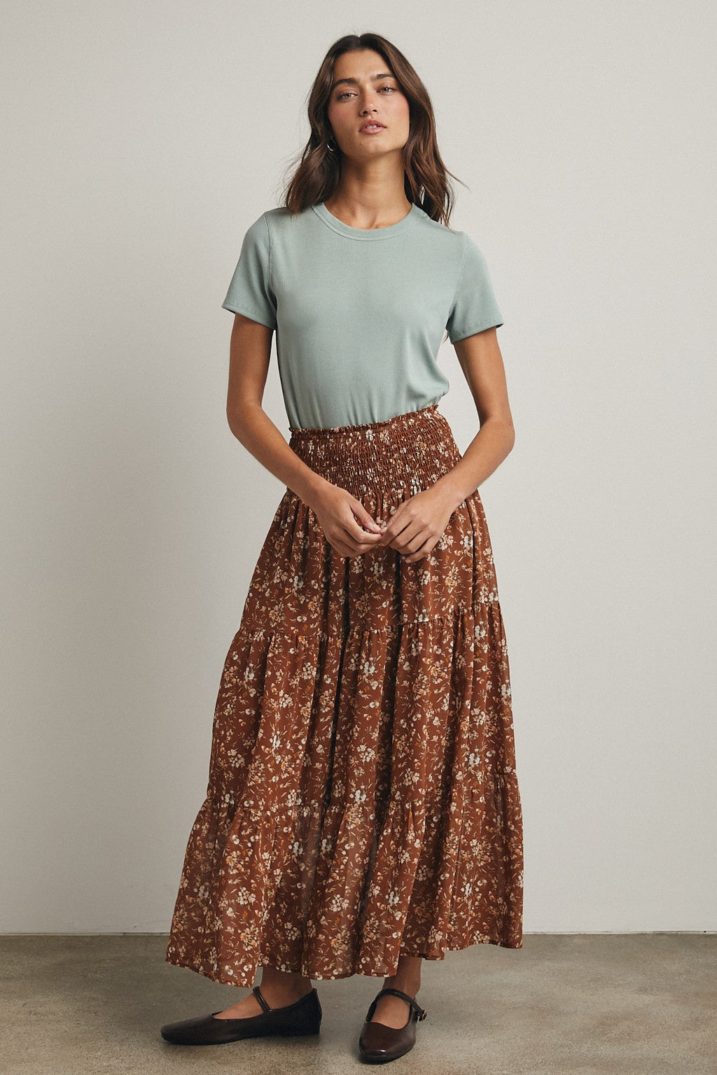 Dusty Mint Ribbed Short Sleeve Curved Hem Top