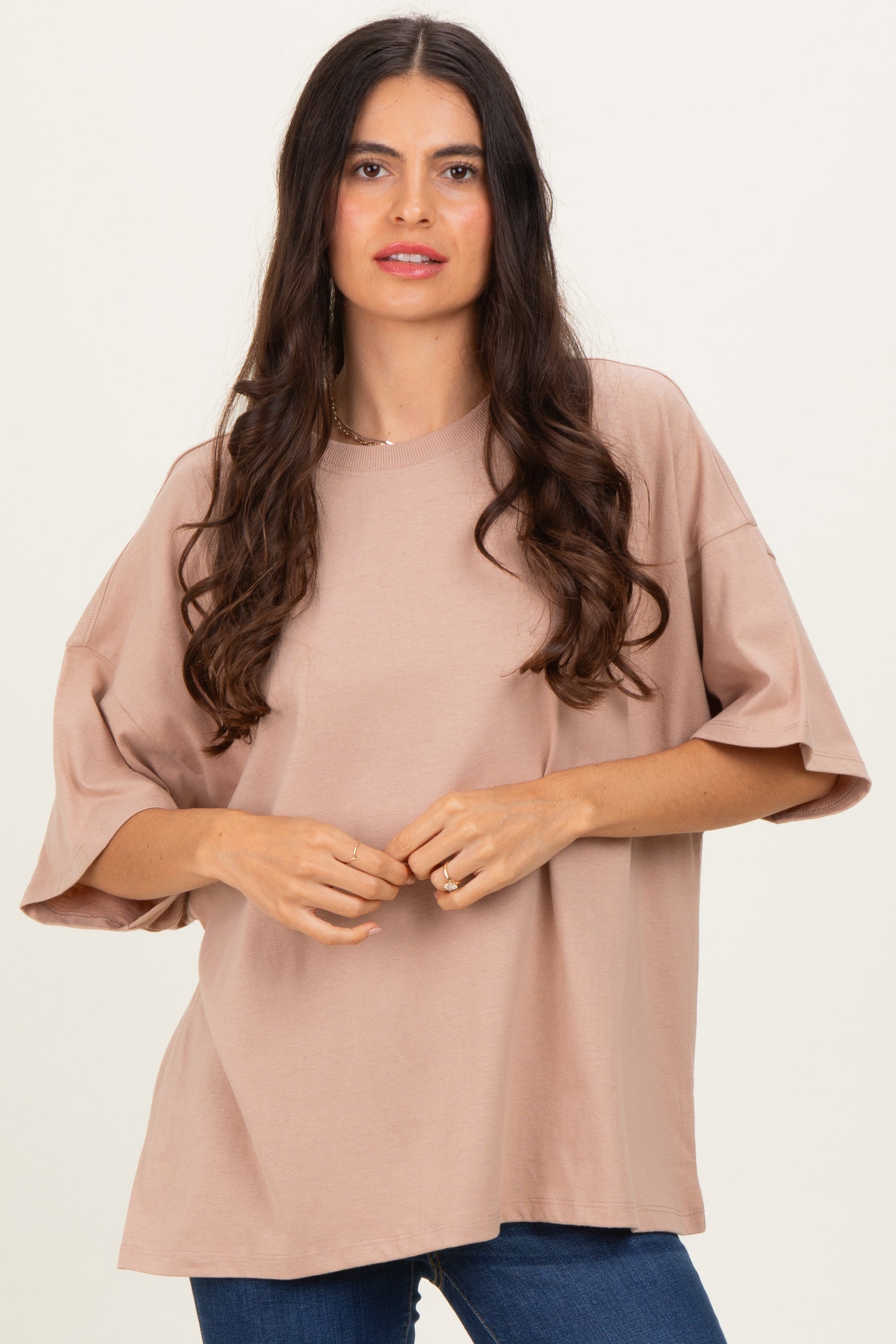 Camel Crew Neck Short Sleeve Oversized T-Shirt