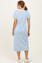 Light Blue Striped Short Sleeve Midi Dress