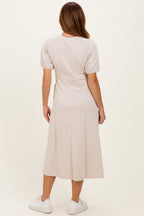 Beige Puff Sleeve Midi Dress