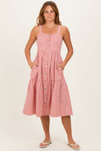 Red Striped Tiered Overall Dress