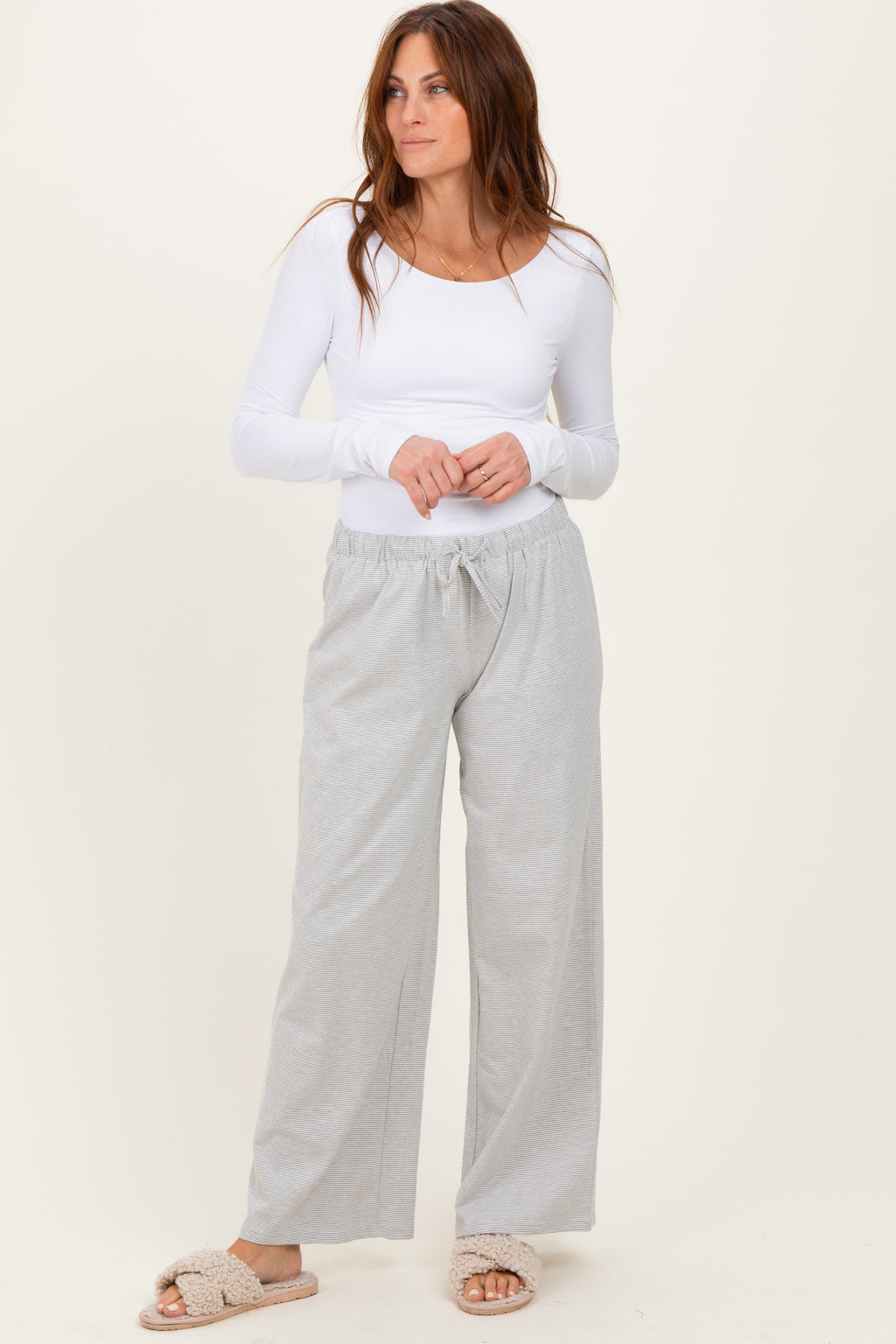 Heather Grey Striped Front Tie Lounge Pants