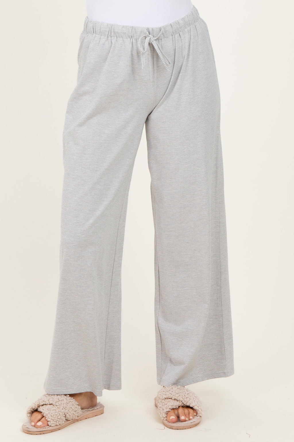 Heather Grey Striped Front Tie Lounge Pants