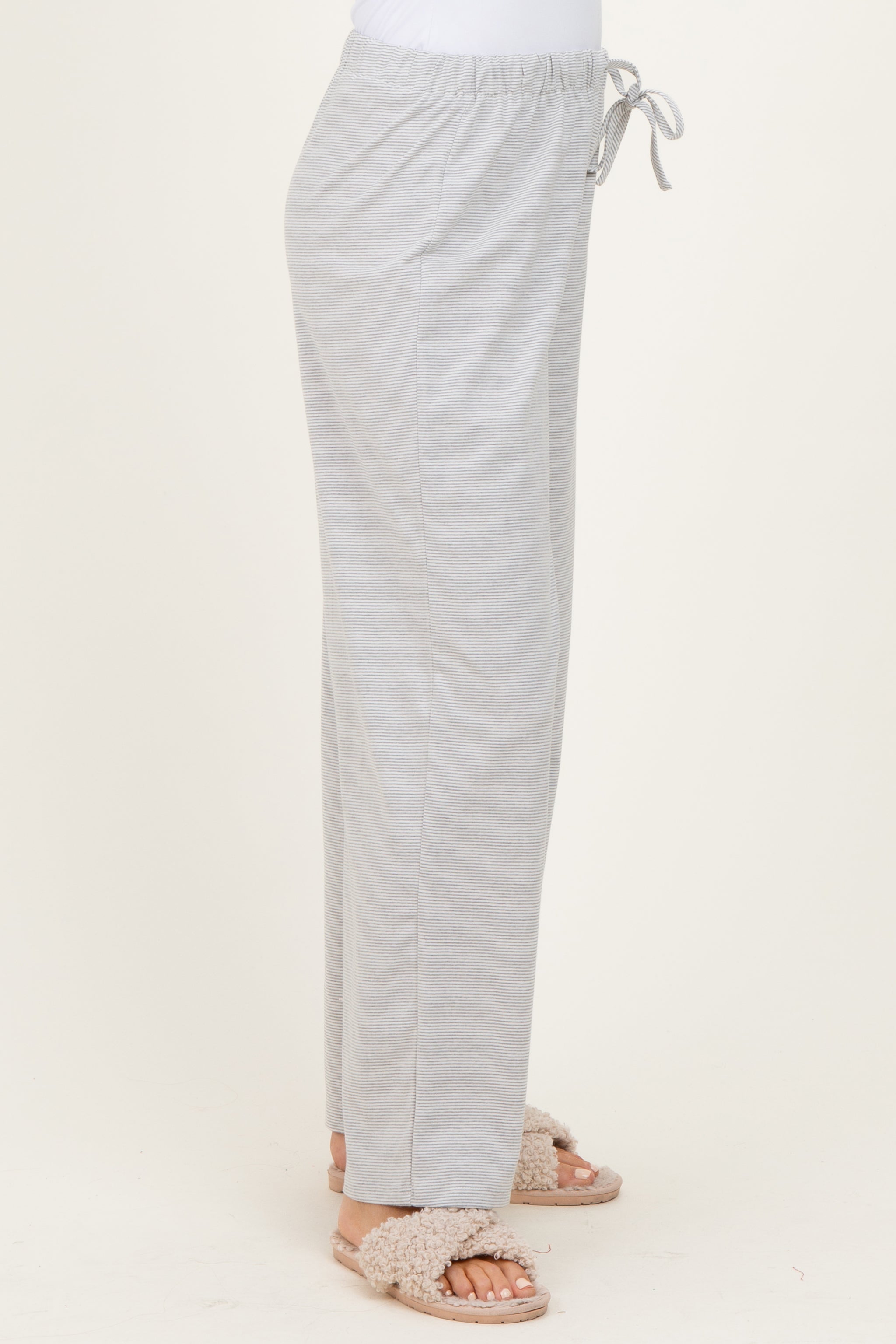 Heather Grey Striped Front Tie Lounge Pants