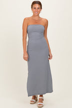 Navy Strapless Side Slit Midi Dress