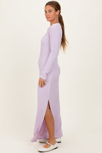 Lavender Ribbed Long Sleeve Side Slit Maxi Dress
