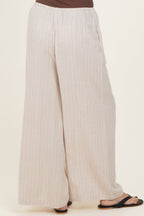 Oatmeal Pinstripe Drawstring Linen Pants