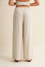 Oatmeal Pinstripe Drawstring Linen Pants