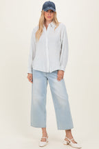 Ivory Striped Cotton Gauze Button Down Shirt
