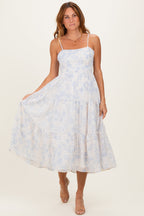 Cream Floral Eyelet Lace Tie Back Midi Dress