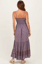 Charcoal Printed Twisted Front Maxi Dress