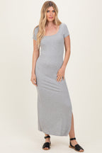 Heather Grey Square Neck Short Sleeve Maxi