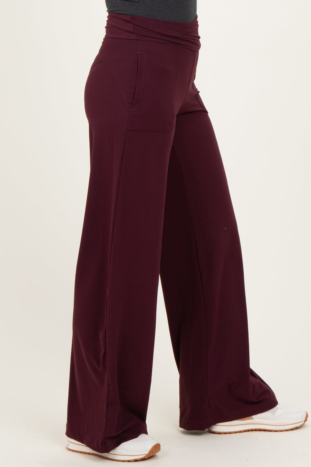 Wine Crossover Waist Active Wide Leg Pant