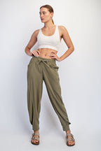 Olive Waffle Knit Raw Seam Joggers
