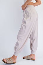 Beige Waffle Knit Raw Seam Joggers