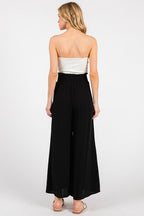 Black Smocked Waist Ankle Wide Leg Pants