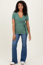 Olive Wrap Front Tie Nursing Top