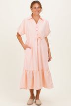 Yellow Striped Button Collared Midi Dress