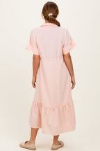 Yellow Striped Button Collared Midi Dress