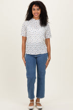 Ivory Floral Ruffle Trim Short Sleeve Top