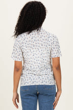 Ivory Floral Ruffle Trim Short Sleeve Top