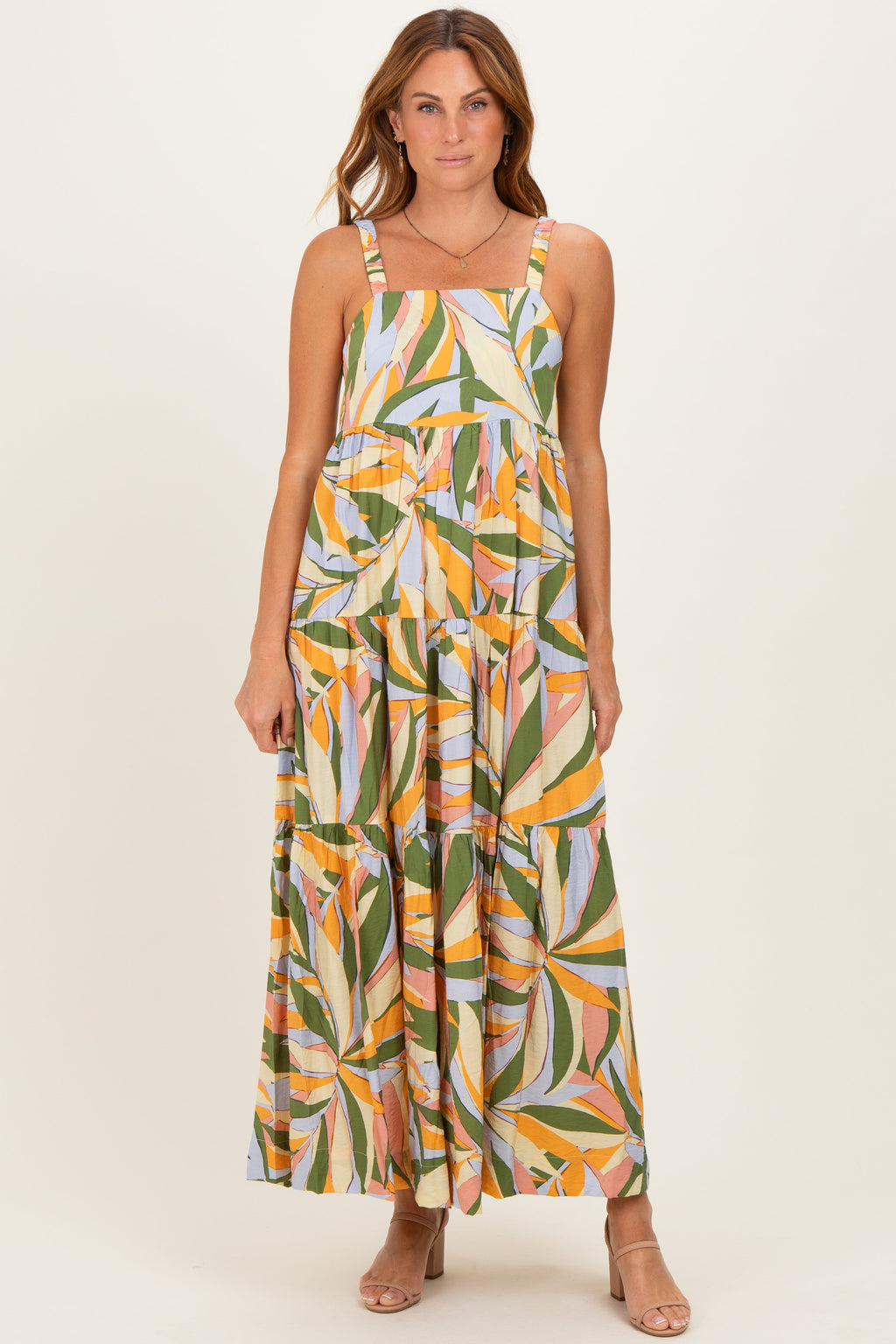 Multicolor Printed Open Back Maxi Dress