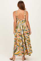 Multicolor Printed Open Back Maxi Dress