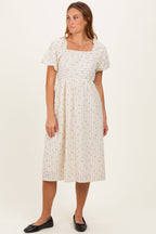 Beige Square Neck Striped Dress
