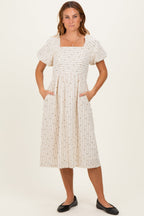 Beige Square Neck Striped Dress
