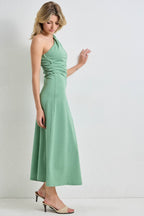 Green Striped One Shoulder Midi Dress