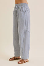 Ocean Blue Striped Cotton Barrel Leg Pants