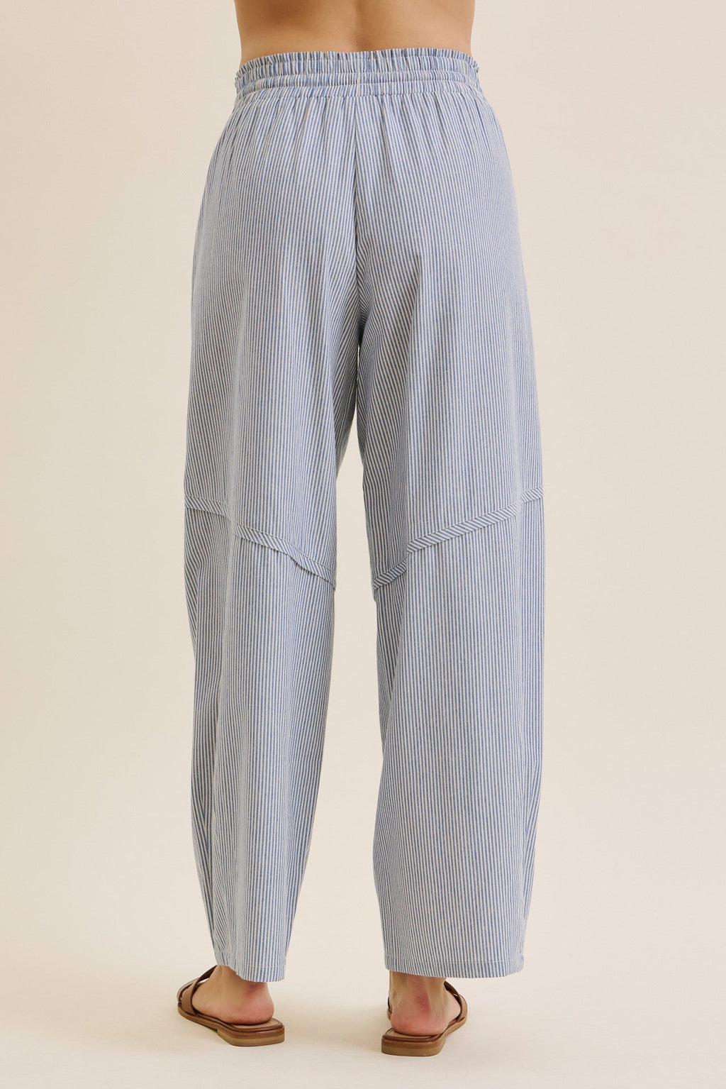 Ocean Blue Striped Cotton Barrel Leg Pants
