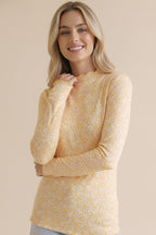 Light Yellow Long Sleeve Floral Print Top
