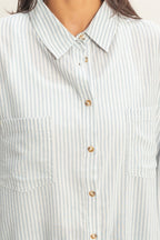 Blue Oversized Striped Button-Up Shirt