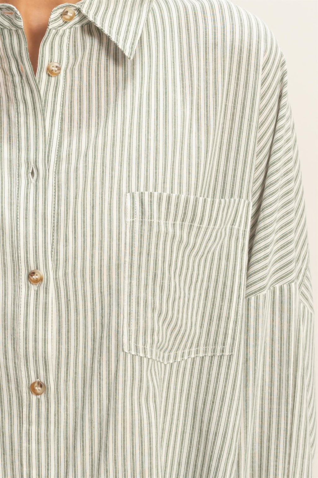Olive Oversized Striped Button-Up Shirt