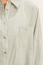 Olive Oversized Striped Button-Up Shirt