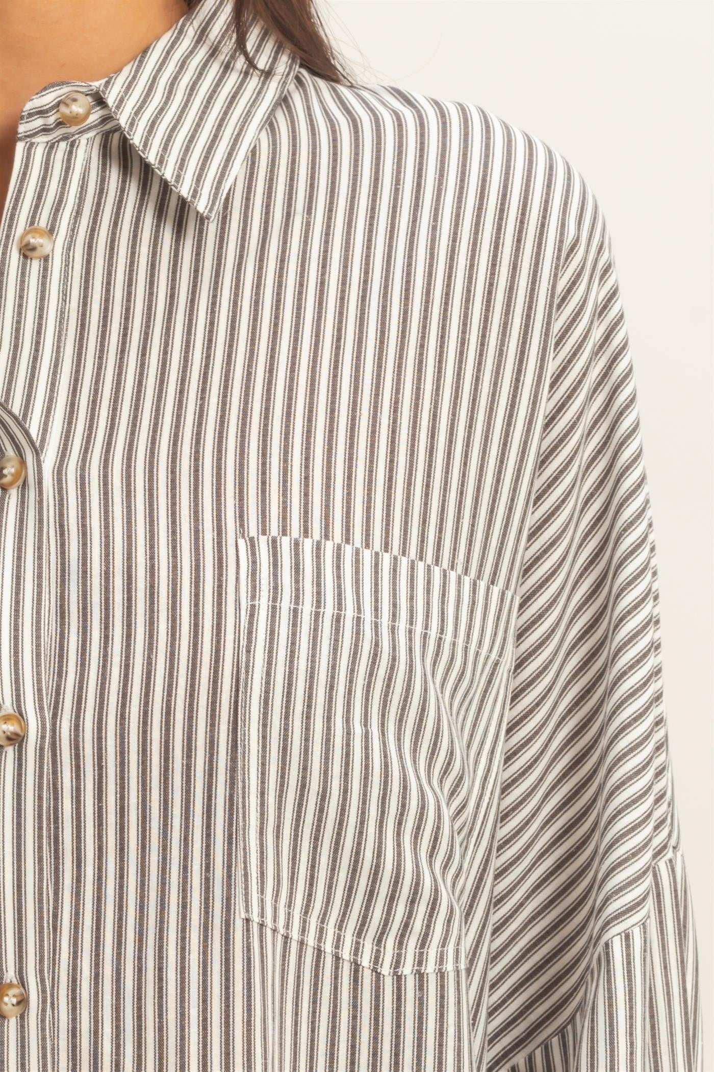 Black Oversized Striped Button-Up Shirt
